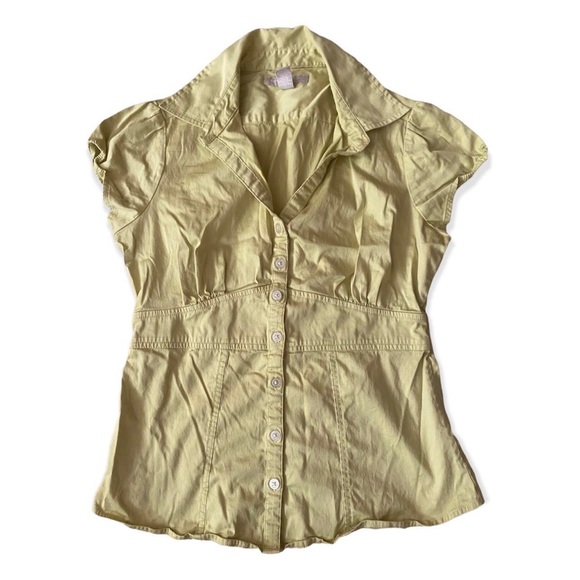 Banana Republic lime green structured button down collared blouse - Picture 3 of 4